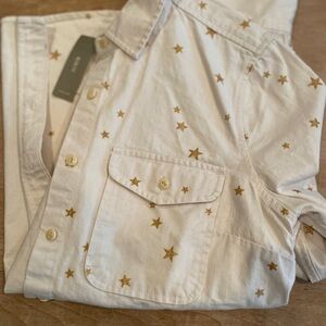 NWT J. Crew Ivory Gold Denim Shacket Shirt Western Holiday Party Casual XS